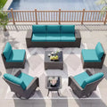 ALAULM 9 Pieces Patio Furniture Set, Rattan Wicker Sofa Set, Outdoor Conversation Sets w/Swivel Rocking Chairs Sectional Sofa
