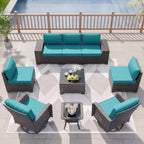 ALAULM 9 Pieces Patio Furniture Set, Rattan Wicker Sofa Set, Outdoor Conversation Sets w/Swivel Rocking Chairs Sectional Sofa