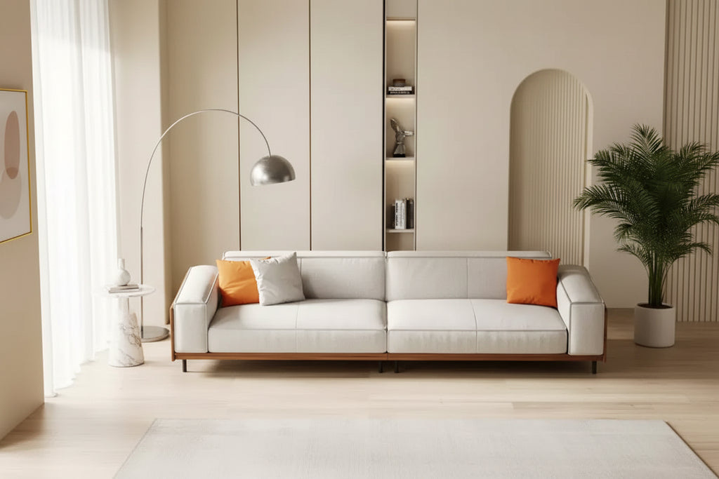 Divano Extra-Lungo Modernariato – 4 Posti con Struttura in Legno Massello e Fodere Lavabili