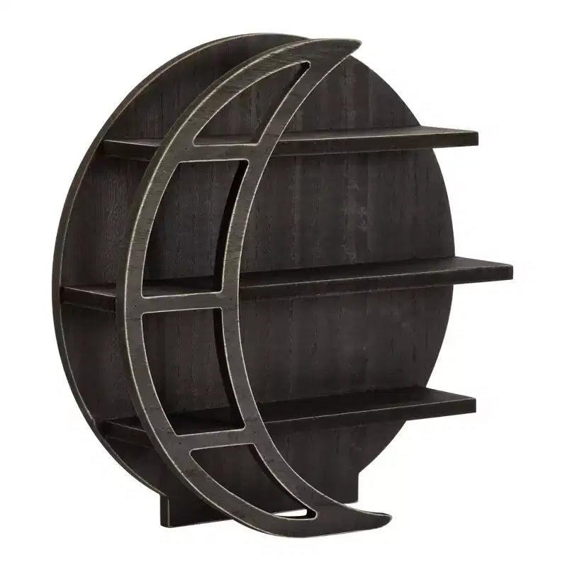 Mensola a muro in legno a forma di luna – Espositore per cristalli e oli essenziali (12 x 12 x 3 pollici)
