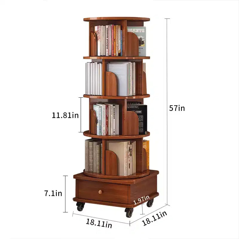 Libreria angolare girevole a 5 ripiani con cassetto
