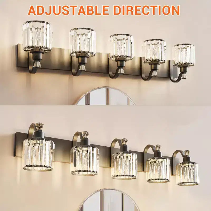 Applique da bagno a parete con luce a sfera in vetro nero