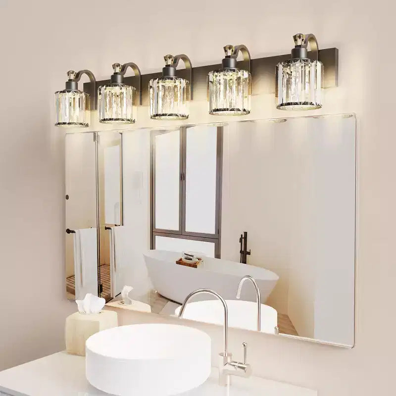 Applique da bagno a parete con luce a sfera in vetro nero