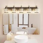 Applique da bagno a parete con luce a sfera in vetro nero