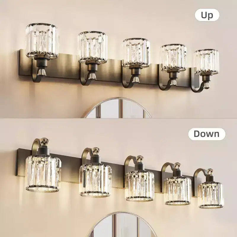 Applique da bagno a parete con luce a sfera in vetro nero
