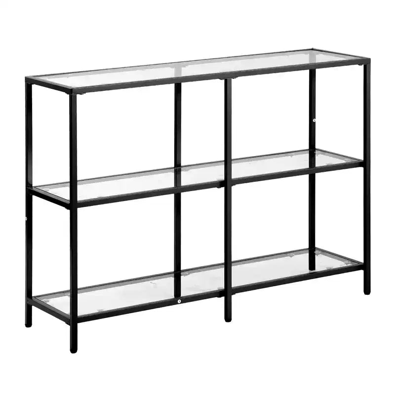 VEVOR 3-Tier Glass Console Table, Modern Rectangle Sofa Side Table with Tempered Glass Top and Iron Legs, Golden Consloe Desk, Black