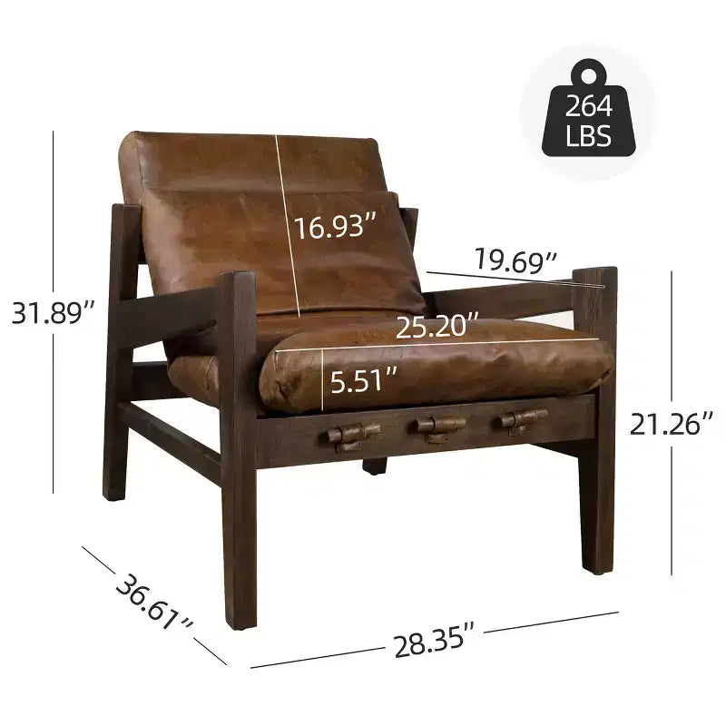 Poltrona Lounge in Pelle con Telaio in Legno di Frassino