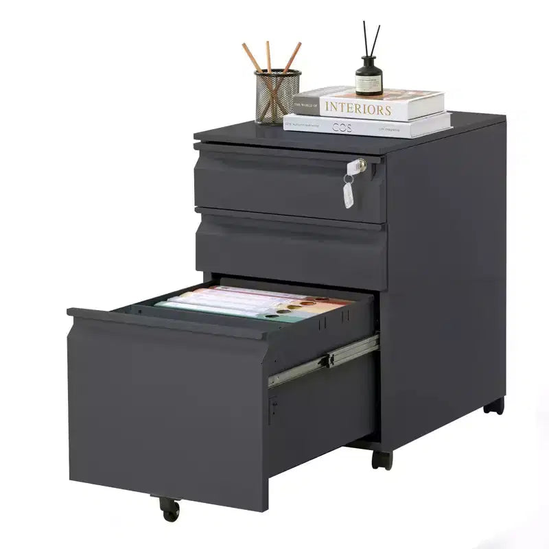 3 Drawer File Cabinet with Lock, Metal Vertical Rolling File Cabinet, Mobile Under Desk Filing Storage Cabinet for Home Office Study Room