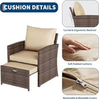 Gustowave 5-Piece Patio Lounge Chair Set With 2 Footstools And Table With Cushions For Balcony, Porch, Garden, And Poolside Lounging