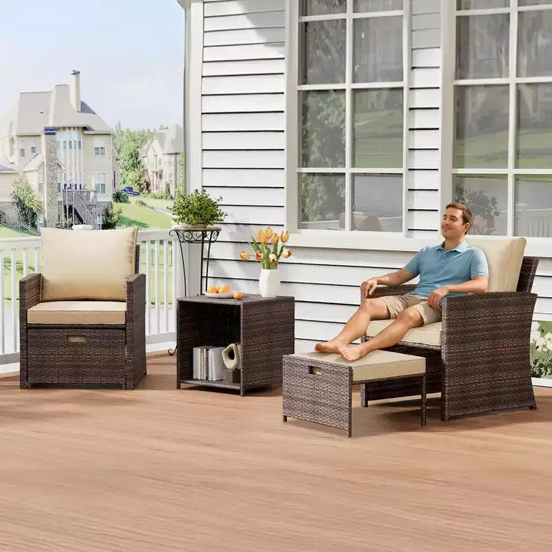 Gustowave 5-Piece Patio Lounge Chair Set With 2 Footstools And Table With Cushions For Balcony, Porch, Garden, And Poolside Lounging