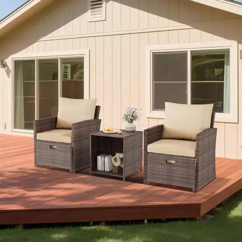 Gustowave 5-Piece Patio Lounge Chair Set With 2 Footstools And Table With Cushions For Balcony, Porch, Garden, And Poolside Lounging