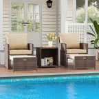 Gustowave 5-Piece Patio Lounge Chair Set With 2 Footstools And Table With Cushions For Balcony, Porch, Garden, And Poolside Lounging