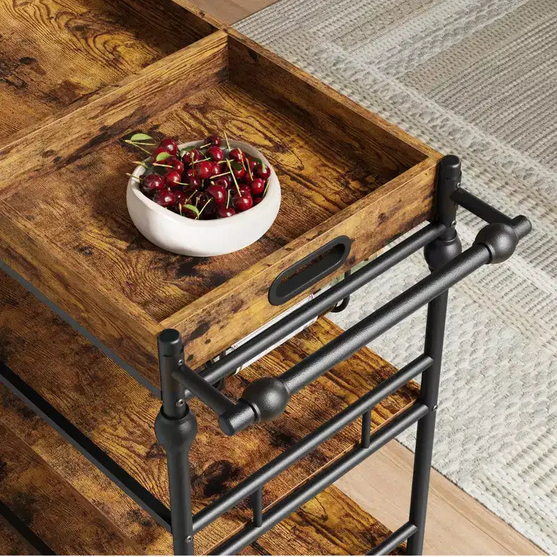 Carrello Bar da Cucina a 3 Livelli con Portabottiglie e Vassoio Rimovibile