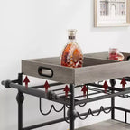 Carrello Bar da Cucina a 3 Livelli con Portabottiglie e Vassoio Rimovibile