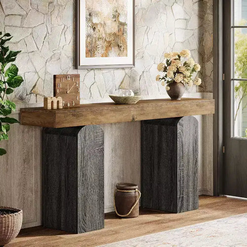 Lantine 63 Entryway Table, Wood Console Table with 2 Arched Pedestal Legs, Sofa Table Behind Couch for Hallway, Living Room