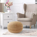 Pouf ottomano rotondo in iuta – poggiapiedi intrecciato naturale 48 x 27 cm