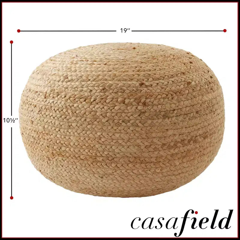 Pouf ottomano rotondo in iuta – poggiapiedi intrecciato naturale 48 x 27 cm