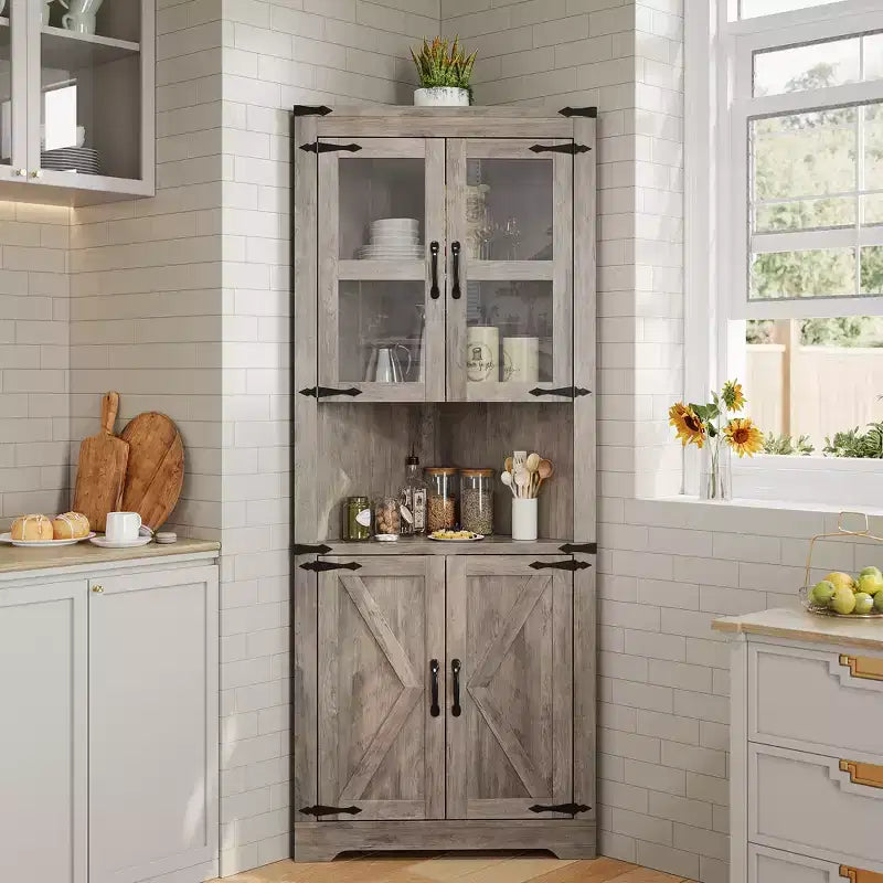 Armadietto angolare contenitore alto 170 cm con ante in vetro