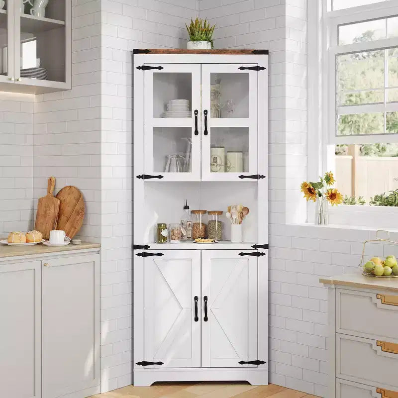 Armadietto angolare contenitore alto 170 cm con ante in vetro