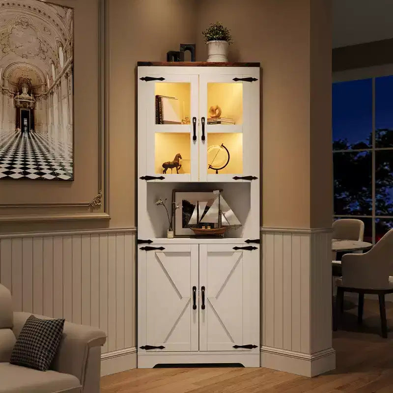 Armadietto angolare contenitore alto 170 cm con ante in vetro