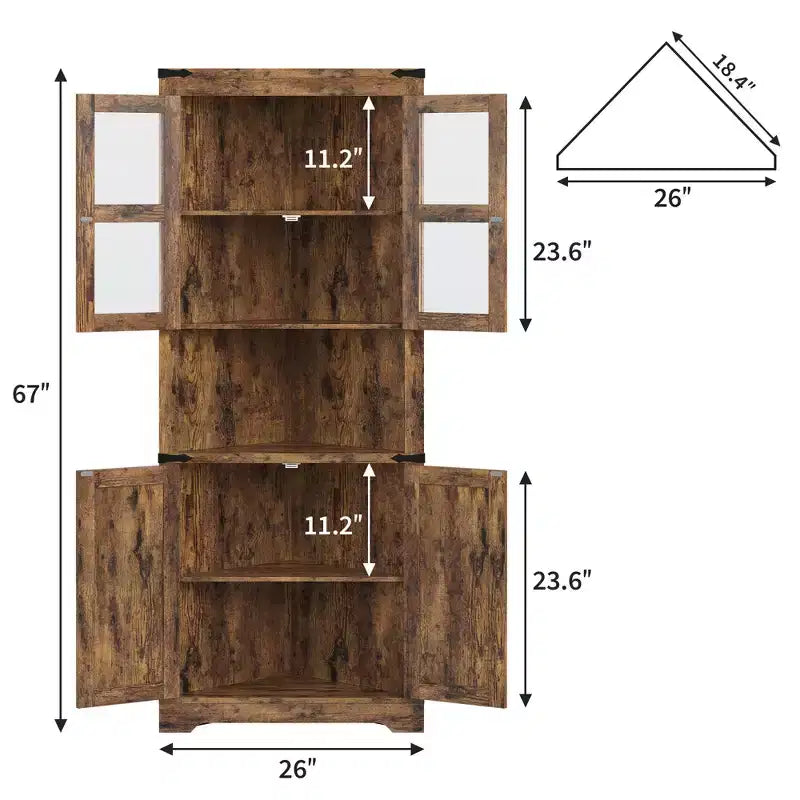 Armadietto angolare contenitore alto 170 cm con ante in vetro