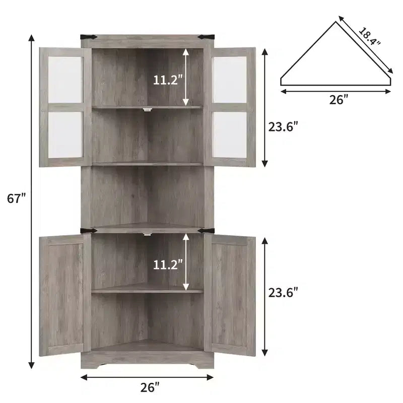 Armadietto angolare contenitore alto 170 cm con ante in vetro