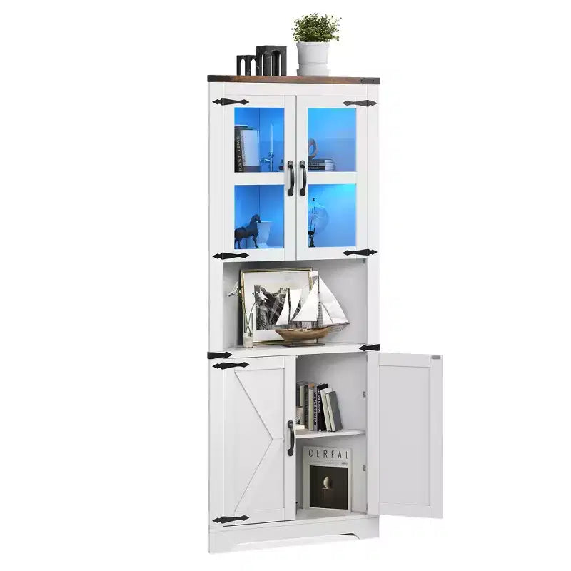 Armadietto angolare contenitore alto 170 cm con ante in vetro