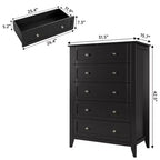 Comò a 5 cassetti – MDF nero con pomelli in metallo