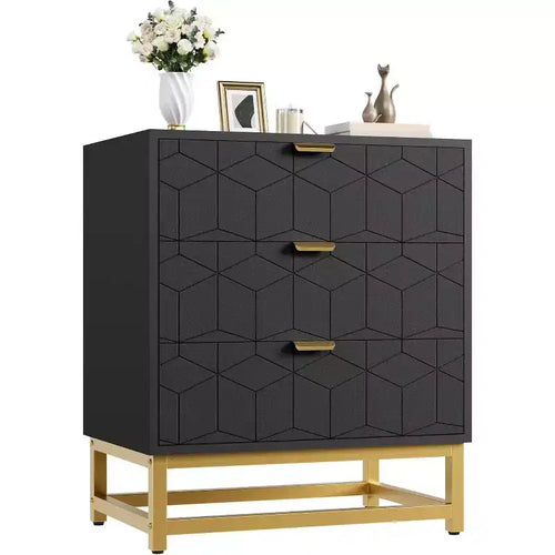 Dresser for Bedroom, 3 Drawer Dresser with Metal Legs, Modern Dressers Chest Organizer with Wide Storage, Chest of Drawers for Bedroom, Living Room