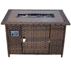 Courtyard Casual Costa Mesa 5 pc Sofa Set - Brown One Sofa, Two Club Chairs, One End Table, & One Fire Pit frame with solution dyed Poly fabric