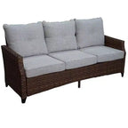 Courtyard Casual Costa Mesa 5 pc Sofa Set - Brown One Sofa, Two Club Chairs, One End Table, & One Fire Pit frame with solution dyed Poly fabric