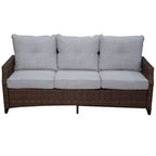 Courtyard Casual Costa Mesa 5 pc Sofa Set - Brown One Sofa, Two Club Chairs, One End Table, & One Fire Pit frame with solution dyed Poly fabric