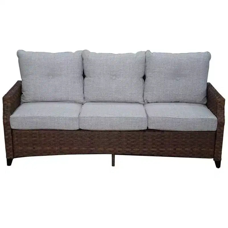 Courtyard Casual Costa Mesa 5 pc Sofa Set - Brown One Sofa, Two Club Chairs, One End Table, & One Fire Pit frame with solution dyed Poly fabric