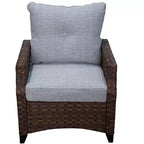 Courtyard Casual Costa Mesa 5 pc Sofa Set - Brown One Sofa, Two Club Chairs, One End Table, & One Fire Pit frame with solution dyed Poly fabric