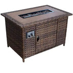 Courtyard Casual Costa Mesa 5 pc Sofa Set - Brown One Sofa, Two Club Chairs, One End Table, & One Fire Pit frame with solution dyed Poly fabric