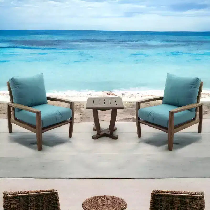 Courtyard Casual Avalon FSC Teak 3 pc Seating Set Includes: Two Club Chairs and One Square End Table