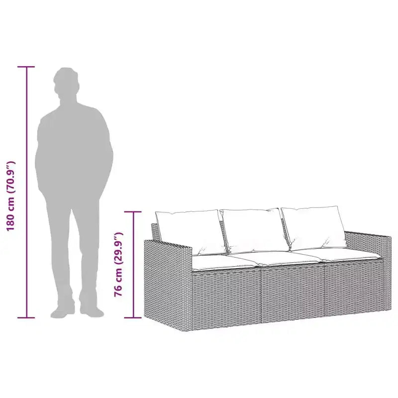 vidaXL Set da pranzo da esterno per patio 2 pezzi in polyrattan con cuscini Divano a 3 posti e tavolo in legno di acacia - Grigio/Blu scuro