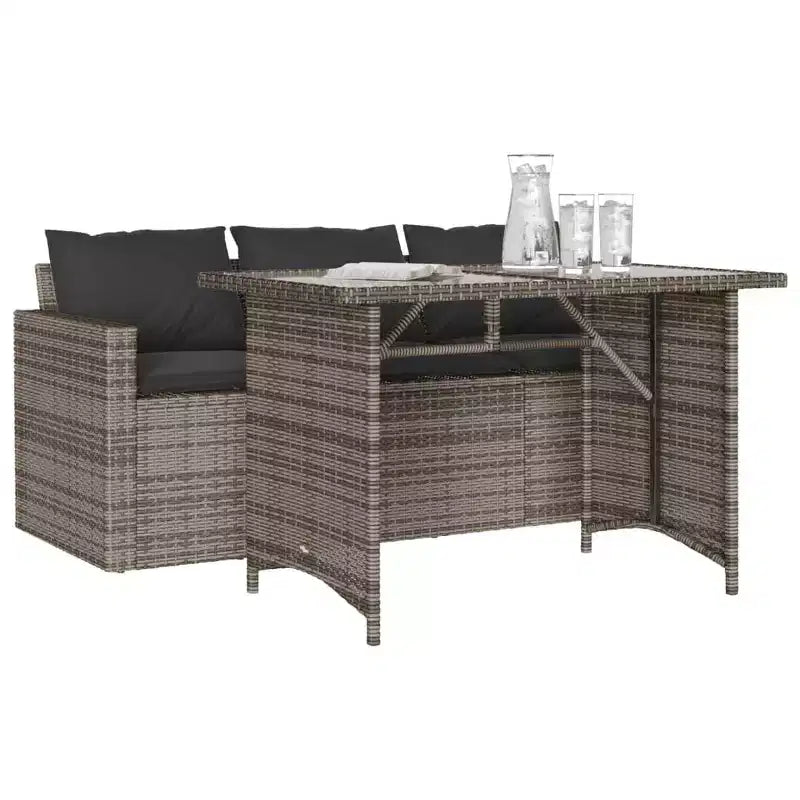vidaXL Set da pranzo da esterno per patio 2 pezzi in polyrattan con cuscini Divano a 3 posti e tavolo in legno di acacia - Grigio/Blu scuro