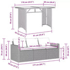 vidaXL Set da pranzo da esterno per patio 2 pezzi in polyrattan con cuscini Divano a 3 posti e tavolo in legno di acacia - Grigio/Blu scuro