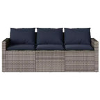 vidaXL Set da pranzo da esterno per patio 2 pezzi in polyrattan con cuscini Divano a 3 posti e tavolo in legno di acacia - Grigio/Blu scuro