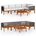 vidaXL Solid Acacia Wood Patio Lounge Set with Cream White Cushions - 6-Piece Outdoor/Indoor Garden Furniture Set