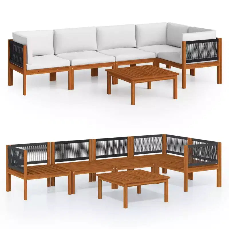 vidaXL Solid Acacia Wood Patio Lounge Set with Cream White Cushions - 6-Piece Outdoor/Indoor Garden Furniture Set