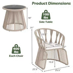 Costway 3 PCS Patio Leisure Chair Set Rope-Woven Armchairs & Table Set with Cushions