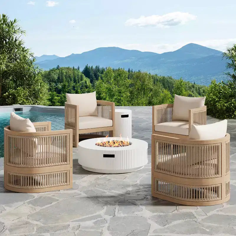 Christopher Knight Home Tirian 6-Piece Patio Acacia Wood Seating Set with Lightweight Concrete Fire Pit Table
