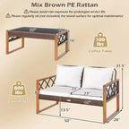 Costway 2 Pieces Patio PE Wicker Furniture Set Outdoor Acacia Wood Loveseat for Porch