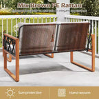 Costway 2 Pieces Patio PE Wicker Furniture Set Outdoor Acacia Wood Loveseat for Porch