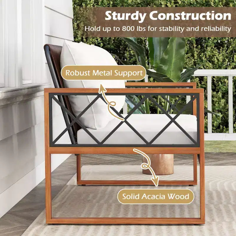 Costway 2 Pieces Patio PE Wicker Furniture Set Outdoor Acacia Wood Loveseat for Porch