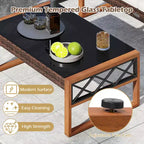 Costway 2 Pieces Patio PE Wicker Furniture Set Outdoor Acacia Wood Loveseat for Porch