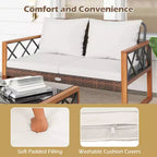 Costway 2 Pieces Patio PE Wicker Furniture Set Outdoor Acacia Wood Loveseat for Porch