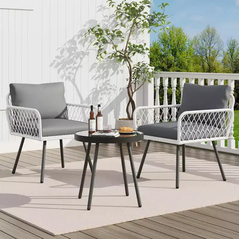 TROPOW 3-Piece Grey Outdoor Patio Furniture Set C L-Shaped Rattan Sofa with Coffee Table & Cushions for Garden/Balcony (Boho Style)